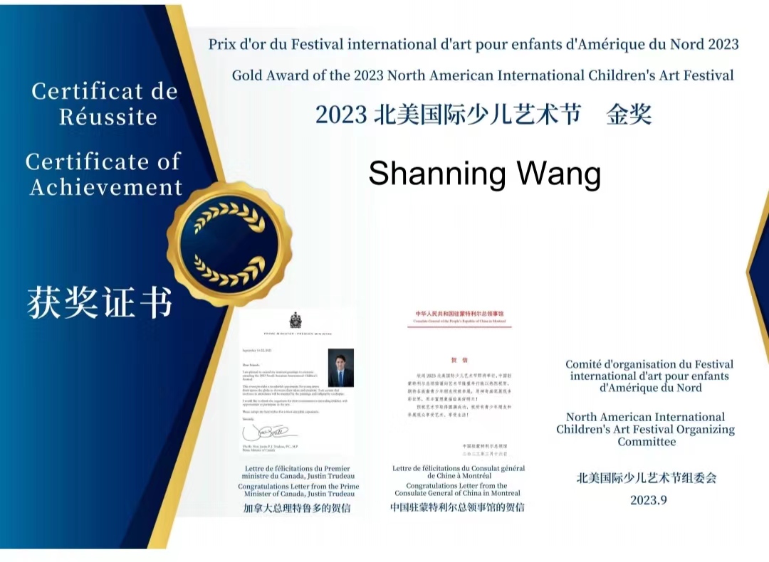 Detailed picture of Mr. Shanning Wang's certificate